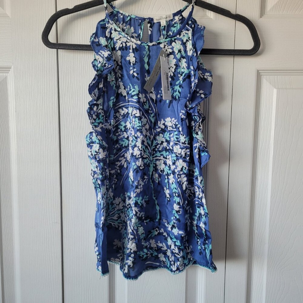 NWT POUPETTE ST BARTH Alida Sleeveless Top In Royal Palmery Blue Size S